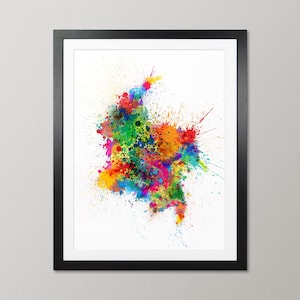 Póster con impresión artística de mapa de Colombia, salpicaduras de pintura abstracta, retrato - SP (2761)