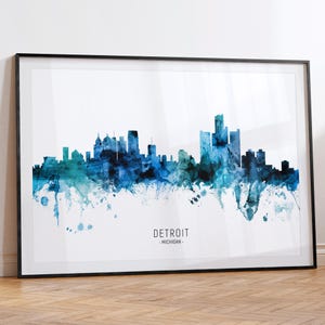 Detroit Cityscape Michigan, Skyline Wall Art Poster Print RX (20575)