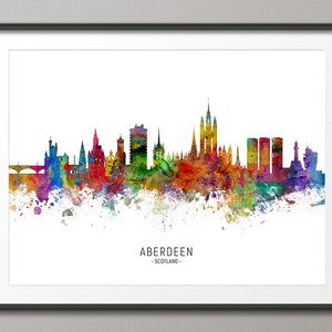 Aberdeen Skyline Scotland, Cityscape Painting Art Print Poster CX (6590)