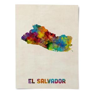Carte du Salvador, affiche imprimée d'art aquarelle, décoration murale de voyage à la campagne - JM (1766) image 2
