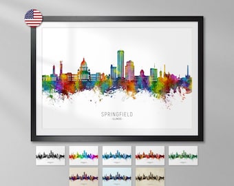 Springfield Skyline Illinois, Cityscape Art Print Poster YX (32206)
