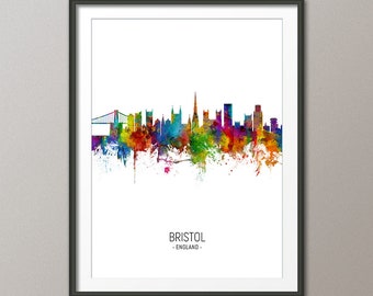 Bristol Skyline, Bristol England Cityscape Art Print Poster Portrait (4879)