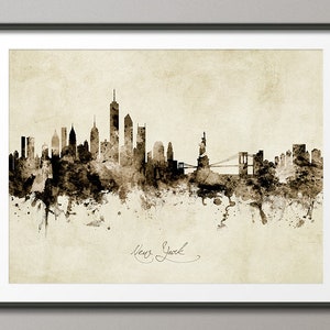 New York Skyline New York, Cityscape Art Print Poster Vintage Sepia (8976)