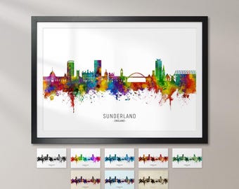 Sunderland Skyline England, Cityscape Art Print Poster KX (45885)