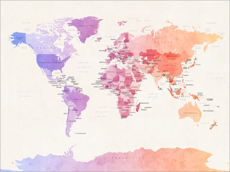political map of the world map art print 18x24up to 24x36