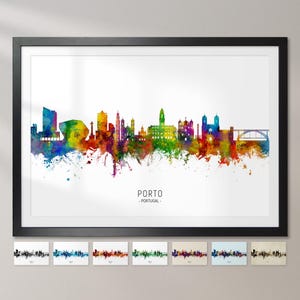 Porto Skyline Portugal, Stadtansicht Malerei Kunstdruck Poster CX (9896)