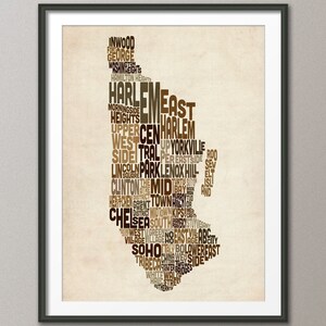 Carte de texte typographique de Manhattan, New York, impression d'art (216)