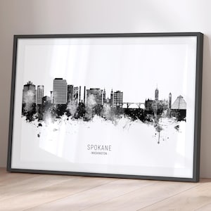 Spokane Skyline Washington, stadsgezicht schilderij Art Print poster BX (27600)