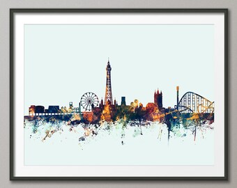 Blackpool Skyline, Blackpool England Cityscape Art Print (1895)