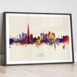 Dubai Skyline United Arab Emirates, Cityscape Painting Art Print Poster LX (14962)