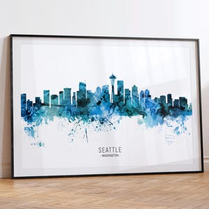 Seattle Cityscape Washington, Skyline Wall Art Poster Print RX (20544)