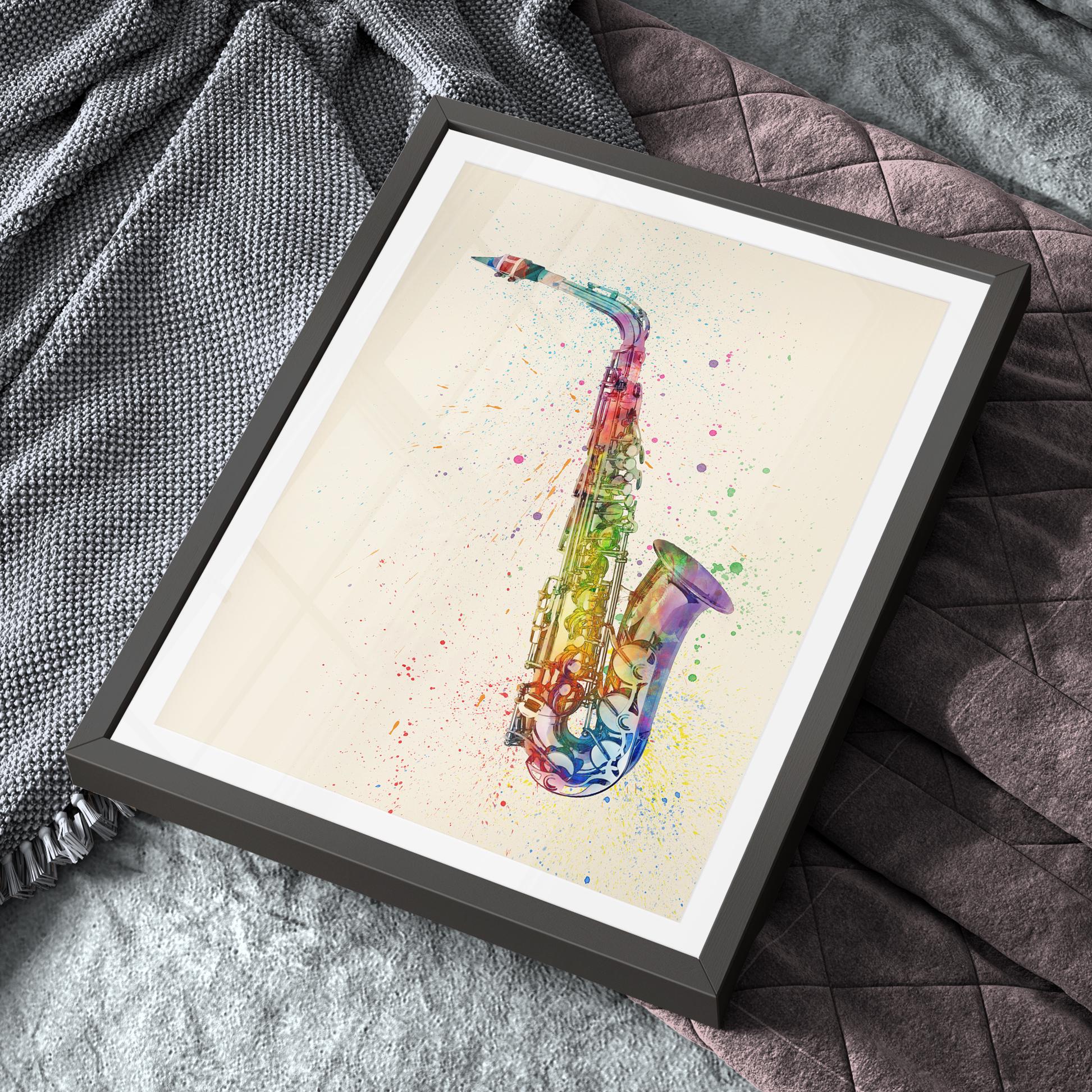 Saxophone Music Instrument, Abstract Watercolor - Art Print Poster