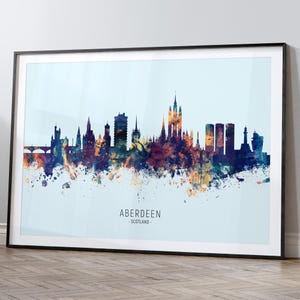 Póster con impresión artística de la silueta de Aberdeen, Escocia, paisaje urbano (15620)