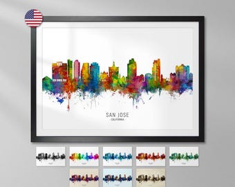 San Jose Skyline California, Cityscape Art Print Poster YX (15630)