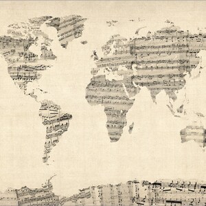 Map of the World Map from Old Sheet Music, Art Print 895 image 2