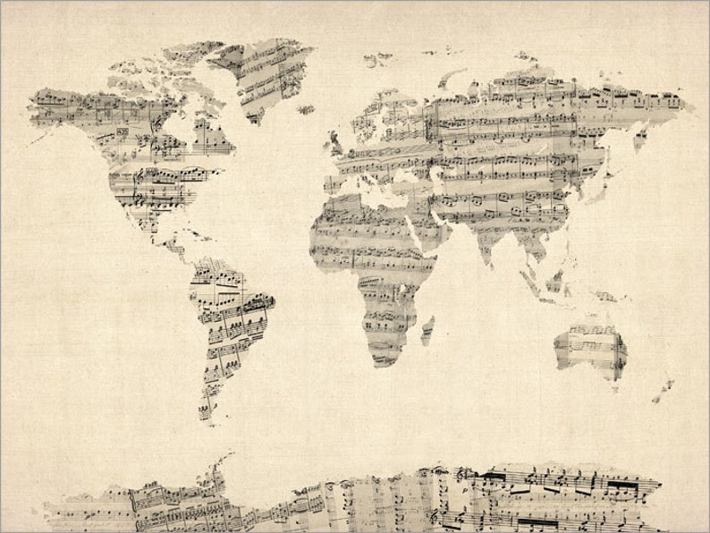 Map of the World Map from Old Sheet Music, Art Print 895 image 2