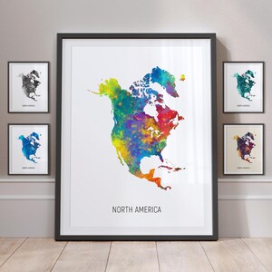 Carte de l'Amérique du Nord, aquarelle, impression d'art, poster MX (10981)