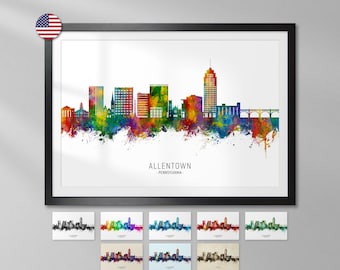 Allentown Skyline Pennsylvania, Cityscape Painting Art Print Poster - YX (34902)