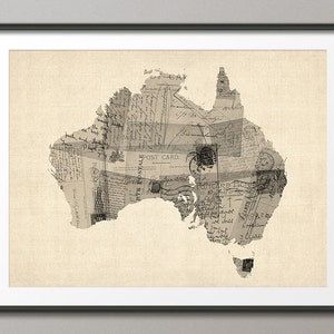Mapa antigo de cartão postal da Austrália, impressão artística QX (1482)