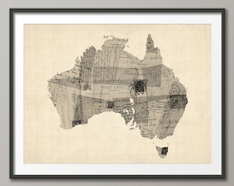 Old Postcard Map of Australia Map, Art Print QX (1482)
