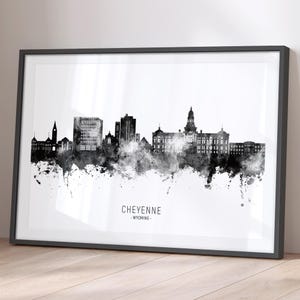 Cheyenne Skyline Wyoming, Poster impression d'art peinture paysage urbain BX (26349)