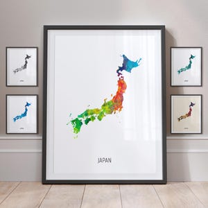 Póster con impresión artística de acuarela con mapa de Japón MX (10861)