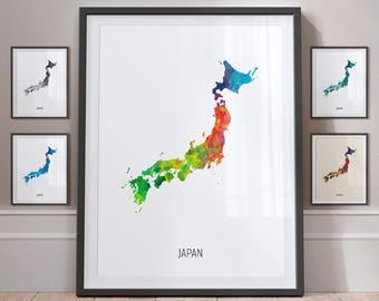 Japan Map, Watercolour Painting Art Print Poster, Portrait - MX (10861)