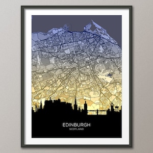 Carte d'horizon d'Édimbourg en Écosse, affiche imprimée d'art paysage urbain (32279)
