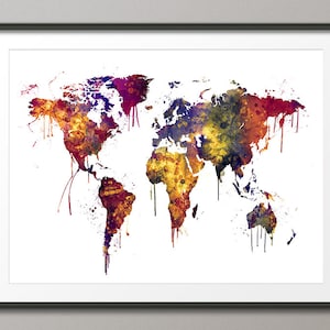 Carte aquarelle de la carte du monde, impression d'art WM (2464)