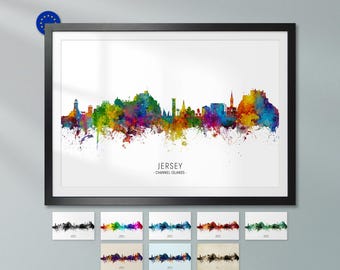 Jersey Skyline Channel Islands, Poster Print Cityscape Art ZX (9821)