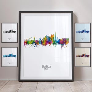 Impresión artística del horizonte de Brasilia, póster con retrato de la ciudad de Brasilia, Brasil (32171)