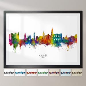 Malaga Skyline Spain, Cityscape Painting Art Print Poster CX (21630)