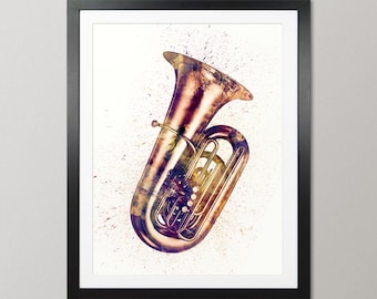 Tuba Music Instrument Brass Band, Abstract Watercolor - Art Print Poster (2496)