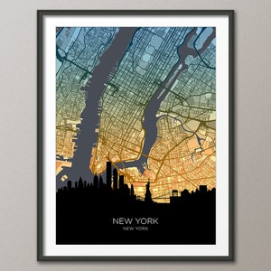 Carte des toits de la ville de New York, affiche imprimée paysage urbain (32255)