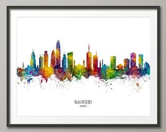 Nairobi Skyline Kenya, Cityscape Painting Art Print Poster CX (15353)