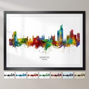 Poster di stampa artistica di Karachi Skyline Pakistan, Cityscape Painting CX (8813)