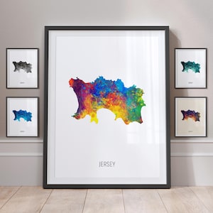 Póster con impresión artística de acuarela con mapa de Jersey MX (22469)