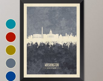 Washington DC Skyline, Washington DC Cityscape, Watercolor Art Print Poster (4231)