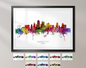 Kansas City Skyline Missouri, Cityscape Art Print Poster KX (6617)