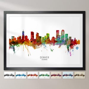 Denver Skyline Colorado, pintura de paisagem urbana, pôster de impressão artística CX (6570)