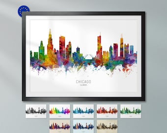 Chicago Skyline Illinois, Cityscape Art Print Poster ZX (6493)