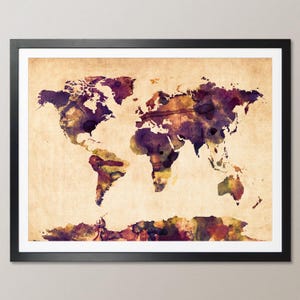 Carte aquarelle de la carte du monde, impression d'art WM (104)
