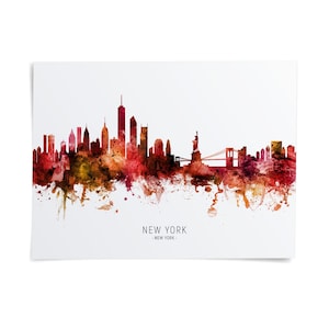the skyline of New York City, with the Statue of Liberty and other iconic buildings in the background.