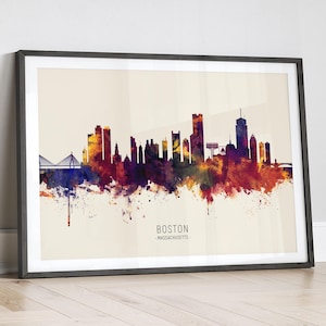 Boston Skyline Massachusetts, Cityscape Painting Art Print Poster LX (14956)