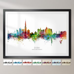Dubai Skyline United Arab Emirates, Cityscape Painting Art Print Poster CX (6496)