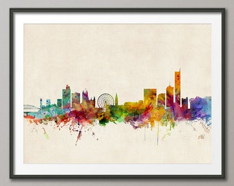 Manchester Skyline, Manchester England Cityscape Art Print (252)