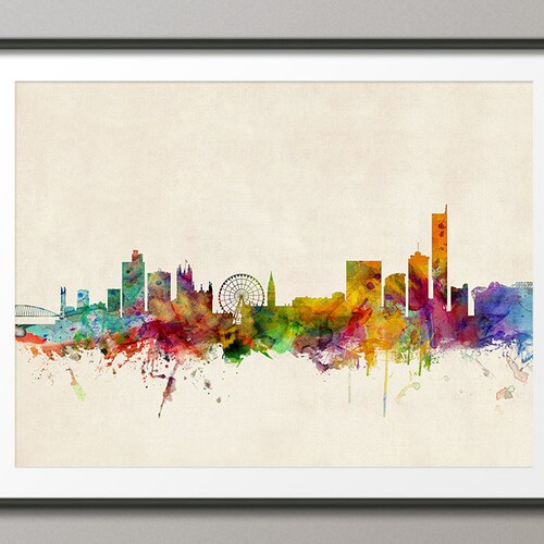 Manchester Skyline Manchester England Cityscape Art Print Etsy