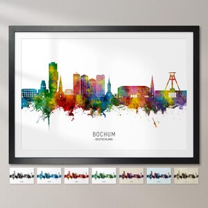 Skyline de Bochum, Allemagne, impression d'art peinture paysage urbain Poster CX (26536)