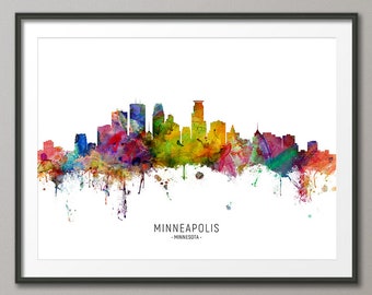 Minneapolis Skyline Minnesota, Cityscape Painting Art Print Poster CX (6575)