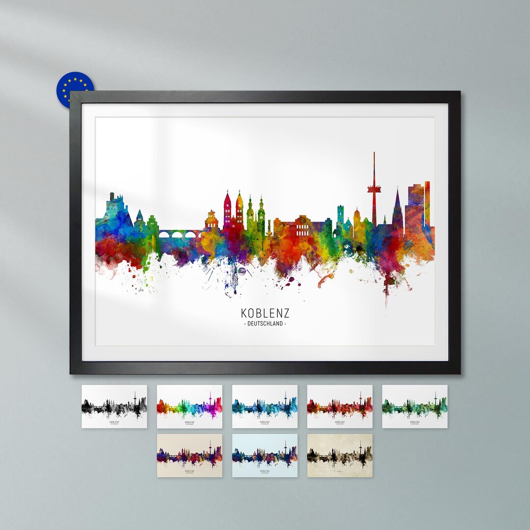 Koblenz Skyline Deutschland, Cityscape Painting Art Print Poster